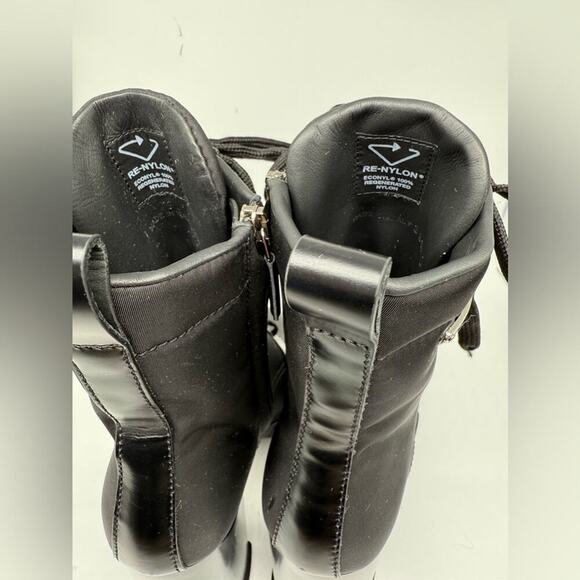 Prada Black Leather/ Re-Nylon Metal Triangle Logo 110mm Ankle Boots EU 38.5 - Picture 7 of 15